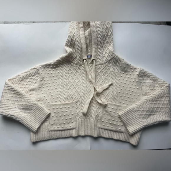 zara Cream Knit Cropped Hoodie sweater small - Picture 12 of 12